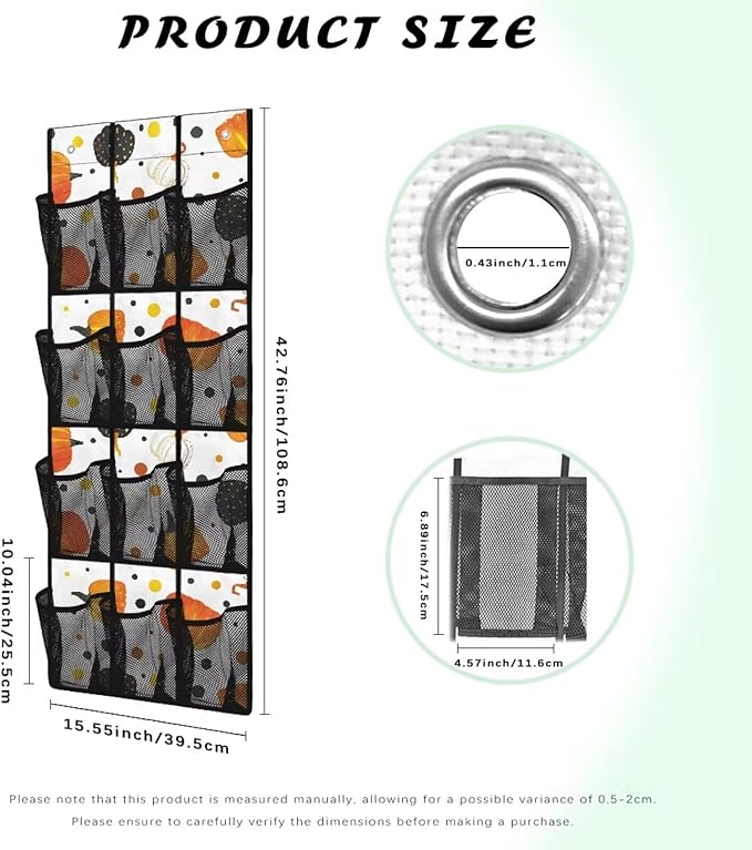 Pumpkin Door Hanging Shoe Organizer for Thanksgiving Day Home Decor Mesh Fabric Shoe Organizer Over The Door for Living Room,4 Metal Hook with 12 Pockets