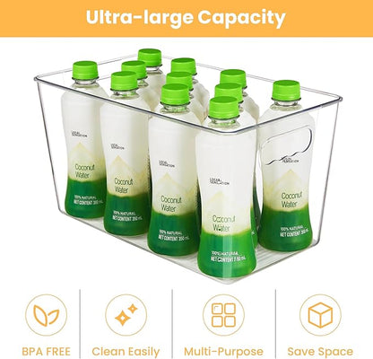 YIHONG 10 Pack Clear Pantry Organizer Bins, Plastic Containers with Handle for Kitchen,Freezer,Cabinet,Closet,Bathroom Under Sink Storage