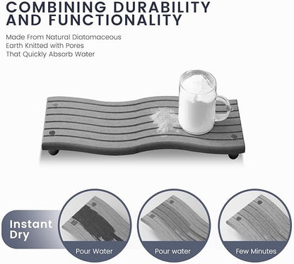 Water Absorbing Stone Tray for Sink,Quick Drying Diatomaceous Earth Coasters Sink Caddy Organizer,Soap Dish Holder & Toothbrush Holder for Bathroom Counter， Toiletries（Dark Grey, 8.67" L x 4.33" W）