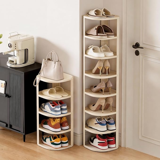 UFORU 5 Tier Vertical Shoe Rack,Corner Shoe Organizer for Entryway,Narrow Free Standing Shoe Organizer for Small Spaces,Tall Shoe Rock for Closet,Easy Assembly Shoe Storage Stand