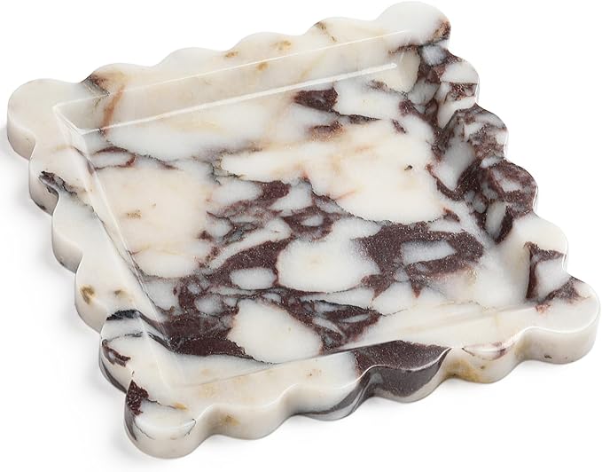 Natural Marble Vanity Tray - Moujings Genuine Marble Perfume Tray for Bathroom Decor, Stone Bathroom Vanity Organizer Tray for Kitchen Counter, Candles, Jewelry, Coffee, Makeup, Key