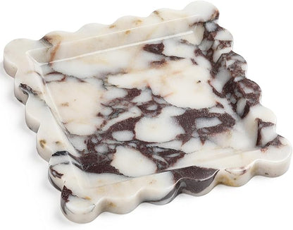 Natural Marble Vanity Tray - Moujings Genuine Marble Perfume Tray for Bathroom Decor, Stone Bathroom Vanity Organizer Tray for Kitchen Counter, Candles, Jewelry, Coffee, Makeup, Key