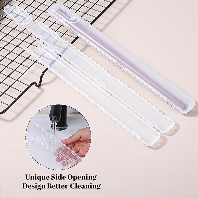 2pcs Chopsticks Storage Cases Clear Utensil Cases Plastic Utensil Holder with Side Opening Portable Carrying Holder for Chopsticks Easy to Clean Travel Chopstick Box for Reusable Cutlery