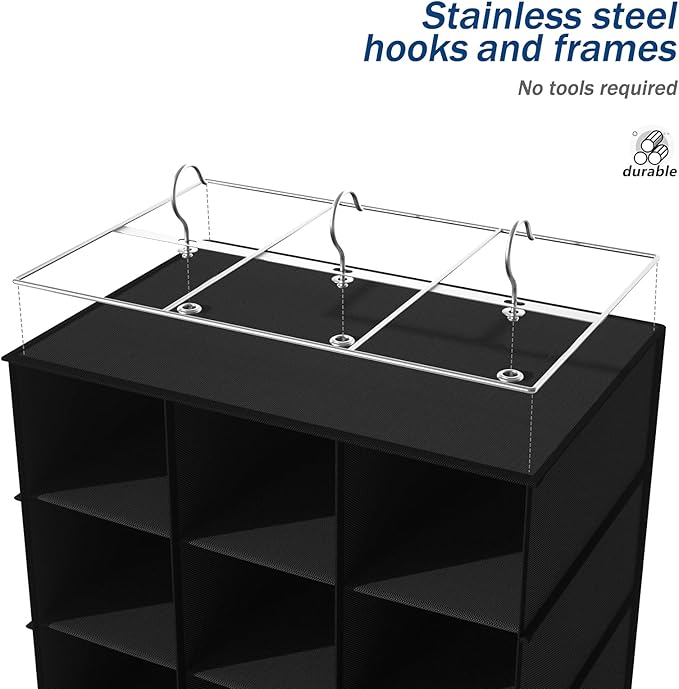Libeder Hanging Closet Organizers 30 Section Shoe Shelves, Shoe Storage Hanging Shoe Rack, Space Saving Shoe Holder, Black
