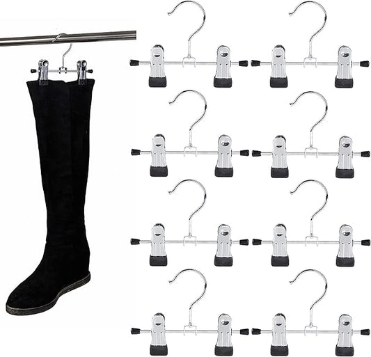 Amber Home 20 Pack 6" Metal Boots Hangers with 2 Adjustable Clips, Portable Multifunctional Hangers Space Saving for Socks Hats Towels Bags, Clips Hanger for Pet Clothes and Traveling (20 Pack)