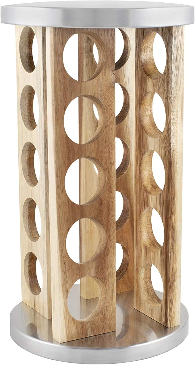 Orii 20 Jar Rotating Light Acacia Wood Spice Rack with Spices Included & 5-Year Spice Refill Program – Natural Wood Countertop Spice Rack with Glass Jars