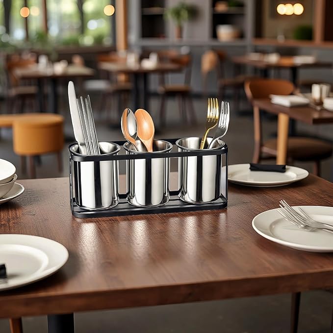 IMEEA Countertop Silverware Caddy, Stainless Steel Flatware Organizer with 3 Compartments for Forks Spoons Knives