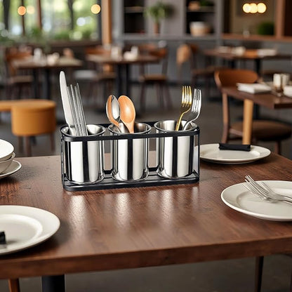 IMEEA Countertop Silverware Caddy, Stainless Steel Flatware Organizer with 3 Compartments for Forks Spoons Knives