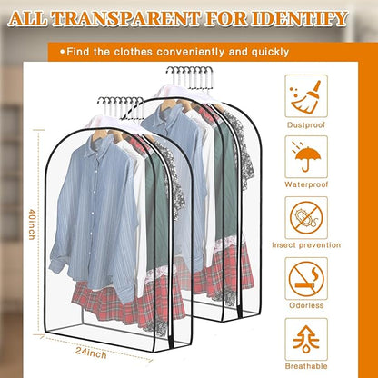 Windyun 8 Pcs 10" Clear Gusseted Garment Bags for Hanging Clothes 40" Transparent Dress Bags with Full Zipper Garment Covers for Closet Storage Coats Jackets Shirts Suits, Plastic