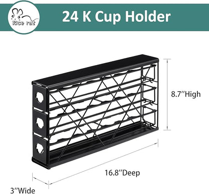 K Cup Holders for 3 Tier, 24 Pods K Cup Storage, Coffee Pod Holder for Countertop, K Cup Organizer Coffee Bar Accessories Black Metal