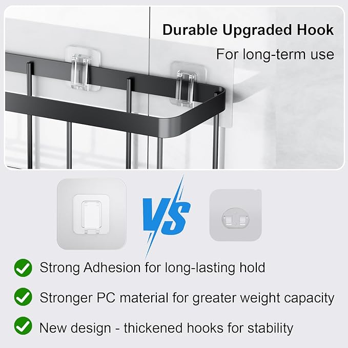 12 Pack Shower Caddy Adhesive Replacement, Waterproof Shower Shelf Adhesive Strips, Strong Adhesive Flat Hooks for Bathroom Storage Shelves and Kitchen Racks No Drilling, Clear