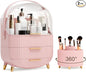lurcns Makeup Organizers and Storage Make up Organizer for Vanity Cosmetics Skincare With Lid and Drawers Display Cases for Countertop Bathroom Women Teenager Girl Gifts(Pink+Brush Holder)