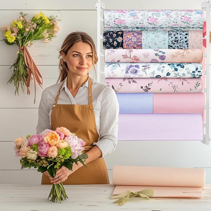 Wall Mounted Scarf Holder, Ribbon Storage Organizer, Tie Silk Towel Organiser, Multi-functional Metal Shelf, 7 Tier Metal Bow Organiser,White Ribbon Holder for Craft Rooms, Flower Shops, Offices
