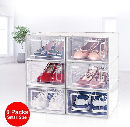 AJP Distributors 6 Collapsible Stackable Shoe Organizer Racks for Closets and Entryway Shoes Storage Cabinet Storage Bins Men Women Kids Guest Sneakers Clear Plastic Boxes Lids Small Medium Or Large