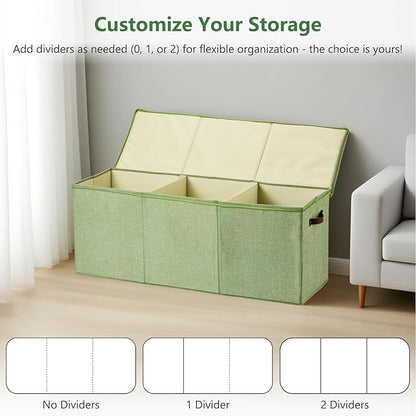 Extra Large Storage Box with Zippered Lid 130L Jumbo Chest Basket Bin Collapsible Lidded Sturdy Organizer with Dividers PU Leather Handles for Clothes Bedding Set Home Closet (Light Green)