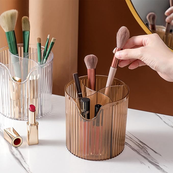 Makeup Brush Holder,Transparent Makeup Organizer,4 Slot Makeup Brushes Cup,for Vanity Decor,Bathroom Countertops,Desk Storage Container,Cosmetic Display cases (Clear White