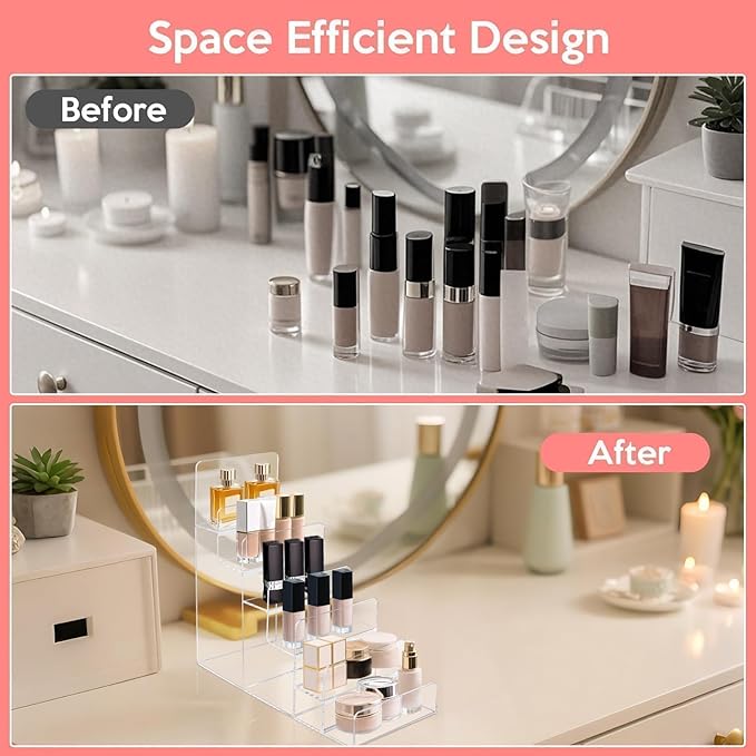 2PCS Acrylic Purse Display Stand,6-Tier Wallet Display Stand Purse Handbag Organizer Shelf,Clear Perfume Stand Jewelry Riser Rack,Acrylic Shelf for Cosmetic Perfume Jewelry Sunglasses Handbag