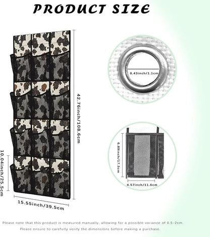 Over the Door Shoe Organizer Foldable Cow Print Hanging Shoe Organizer with 12 Large Pockets Sturdy Oxford Storage Holder for Dorm Room