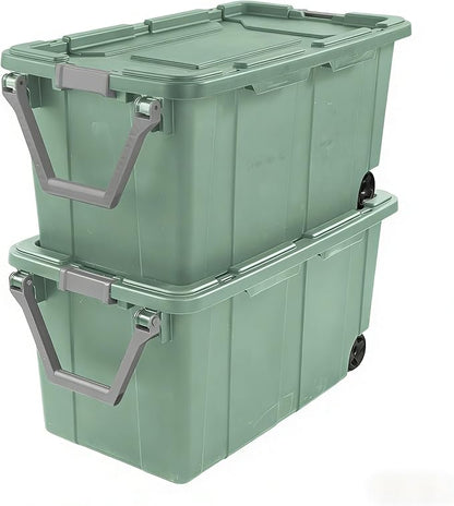 40-gallon plastic storage boxes with snap-on lids and handles, light green, 2-pack