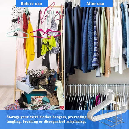 Hanger Stacker Clothes Hanger Organizer Rack Sturdy Stainless Steel Clothes Caddy Storage Holder Stacker for Closet & Room Tidier Laundry Rooms Drying Rack
