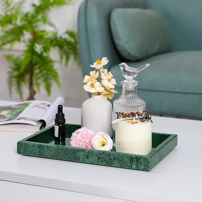 Marble Bathroom Vanity Tray, Natural Luxury Vanity Home Kitchen Bathroom Table Tray, Stone Decorative Countertop Dresser Trays for Key Coffee Perfume Jewelry Makeup (Black, 12"x 8" x1.2")