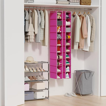 MAX Houser 10-Shelf Hanging Shoe Shelf Organizer, Hanging Shoe Storage for Closet, Slim Hanging Closet Organizer,10-Tier Narrow Hanging Storage Shelves or Baby Closet Room-Pink
