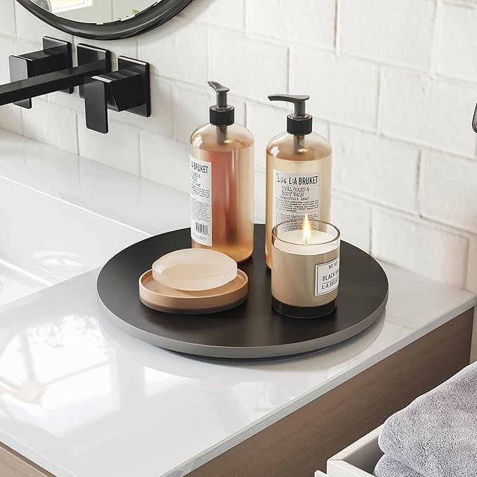 11.8" Lazy Susan Turntable – 360° Sinteredstone Silent Anti-Slip Turntable, Table Top Centerpiece for Kitchen, Pantry, Spice Rack, Refrigerator & Dining Table, Black