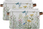 Colorful Herbs And Flowers Storage Baskets,Decorative Collapsible Rectangular Canvas Fabric Storage Bin for Home, 2PACK
