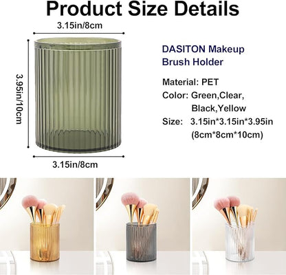 DASITON Makeup Brush Holder Organizer, Acrylic Makeup Brush Cup, Vintage Striped Make Up Brush Holder for Vanity, Bathroom Countertop, Toothbrush Holders, Pen Holder for Desk Storage (Green)