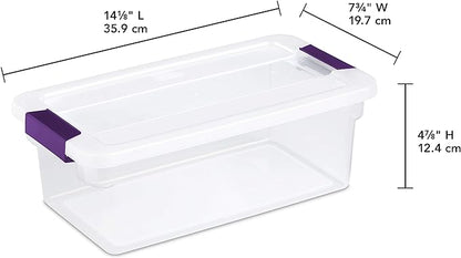 Sterilite 6 Qt ClearView Latch Storage Box, Stackable Bin with Latching Lid, Plastic Container to Organize Shoes in Closet, Clear Base, Lid, 12-Pack