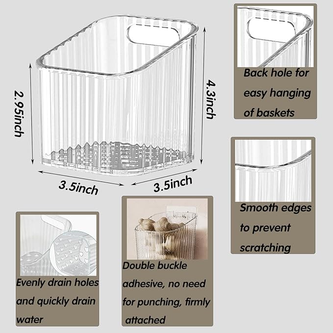 4 Pack Acrylic Wall Mounted Storage Racks, Stackable Cabinet Door Storage Containers For Bathroom Kitchen Pantry Office Holds Remote Controls Makeup & Small Items