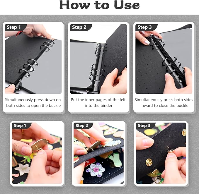LIQALU Enamel Pin Display Book Pin Collection Binder Holder Trading Book with 8-Page Display Boards A5 Brooch Pin Storage Organizer Binder Album for Travel Collectors (Black)