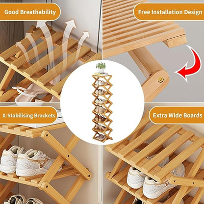 Shoe Rack - Foldable Vertical Shoe Rack for Entryway,Durable and Easy to Assemble,Applicable to Home Entrance, Closet and Bedroom (Nature-2 Layers)