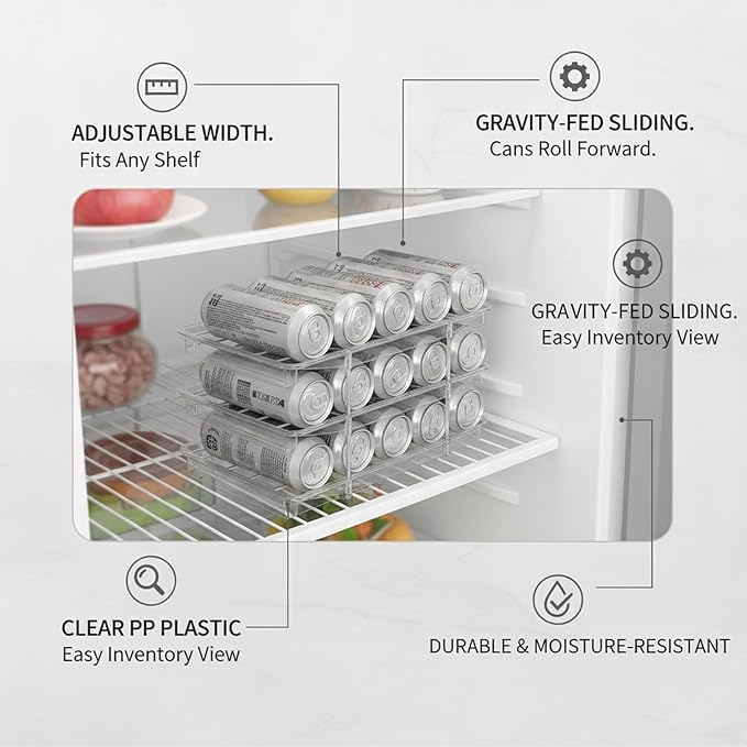 Retractable Can Organizer, Adjustable Width Sliding Dispenser for Refrigerator & Pantry, Clear Plastic Storage Rack for Soda Cans and Bottles (1 PC)