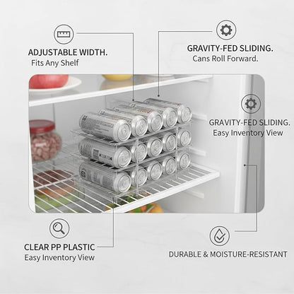 Retractable Can Organizer, Adjustable Width Sliding Dispenser for Refrigerator & Pantry, Clear Plastic Storage Rack for Soda Cans and Bottles (1 PC)