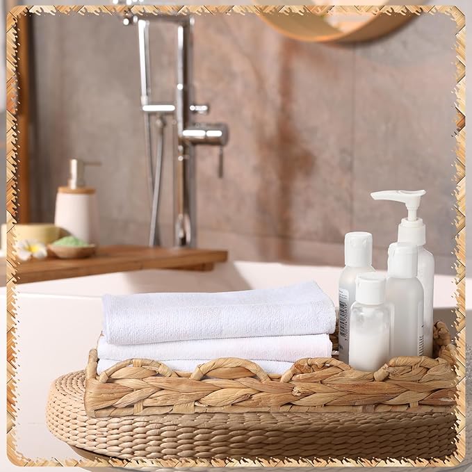 Umigy 3 Pcs Wicker Baskets Water Hyacinth Toilet Paper Basket Woven Rectangle Toilet Tank Basket Hyacinth Paper Storage Holder Organizer Storage Containers for Bathroom Bedroom Kitchen (Creative)