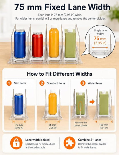 Self-Weight Sliding Shelf Beverage Organizer,Front-Facing Fridge Can Dispenser,Adjustable Rolling Tray for Retail Display(75x460 mm)