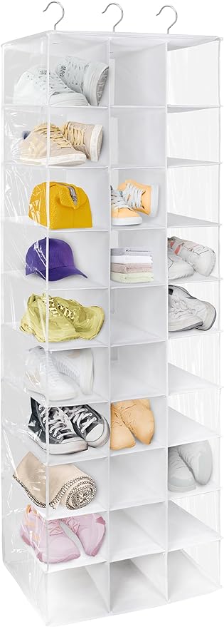Libeder Hanging Closet Organizers - 30 Section Shoe Shelves, Space Saving Shoe Holder, White
