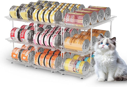 Jsyrjing Cat Food Can Organizer, Can Organizer for Pantry, Modular 3 Tier Adjustable Pet Can Organizer Rack for Large Soup and Beverage Cans, Clear Canned Goods Holder for Pantry and Fridge