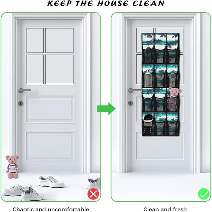 Palm Mutton Tree Behind Door Organizer 12 Pockets Door Hanging Shoe Organizer Mesh Fabric Multi-Funtion Storage Bag Large Capacity Wall Hanging Storage