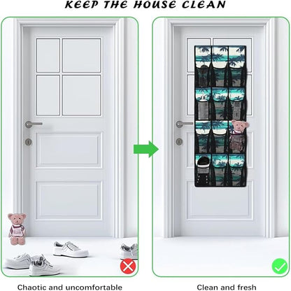Palm Mutton Tree Behind Door Organizer 12 Pockets Door Hanging Shoe Organizer Mesh Fabric Multi-Funtion Storage Bag Large Capacity Wall Hanging Storage
