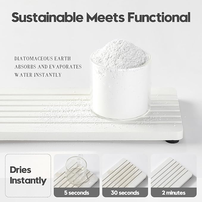 Razborci 2PCS Diatomite Quick Stone Drying Tray Mat for Bathroom & Kitchen Counter, Instant Dry Water Absorbent Drink Bar Coasters,Vanity Sink Caddy Organizer,Dish Soap Sponge Holder, Ivory,8"x3.8"