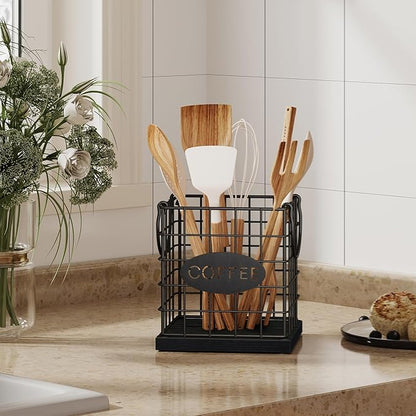 YINMIT K Cup Holder Organizer, Sturdy Coffee Pod Holder Organizer, 35 Kcup Large Capacity Storage Basket for Kitchen Counter and Office Desktop (Black-Square with Handle)