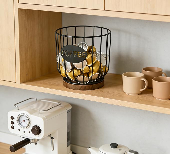 Coffee Pod Holders for Counter, K-Cup Holder, Metal Coffee Pod Basket, Espresso Pods Organizer, Coffee Station Accessories(Black Plating)