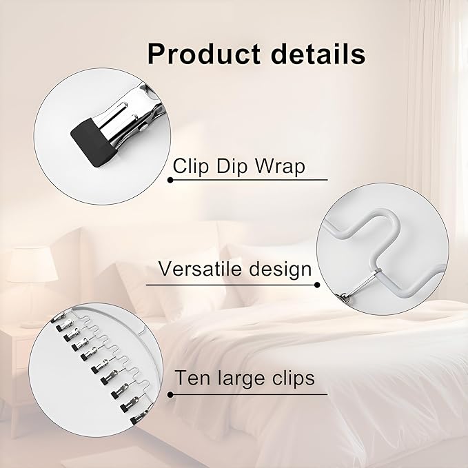 Legging Organizer for Closet,Metal Wave Design Pants Hanger with 10 Clips 7 Hooks, Closet Storage for Pants, Skirts, Hats (White, 4Pack)