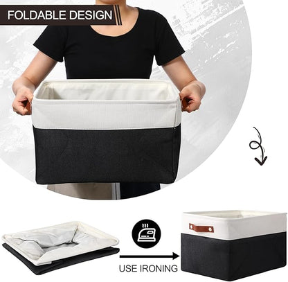 Uiifan 8 Pack 16 x 12 x 10 Inch Large Storage Baskets Collapsible Fabric Storage Cubes Bins with Handles for Shelves Closets Nursery Home Clothes Toys Organizers, Black