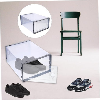 2pcs Shoe Box Storage Boxes Sturdy Plastic Shoes Organizer for Closet Entryway Style