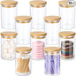 Dimeho 10 Pack Glass Apothecary Jars with Lids Holder Bathroom Canisters Restroom Bedroom Vanity Organizer Small Clear Cotton Balls Dispenser Vanity Makeup Storage Accessories