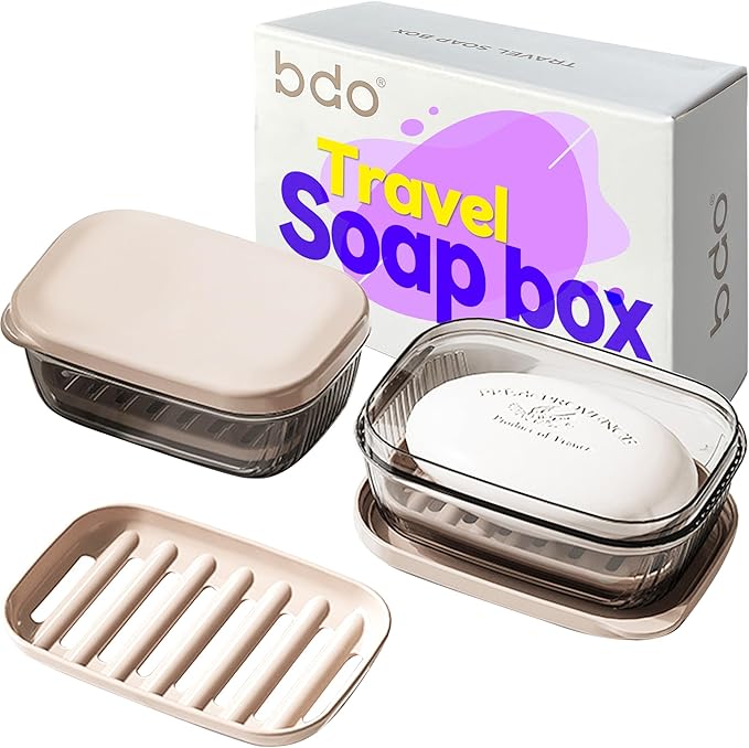 PEISAINOX Travel Soap Case with Lid,Leakproof Soap Holder with Drainage Layer, Travel Essentials Soap Containers, Portable Soap Bar Dish for Camping, Gym, Bathroom,Kitchen,Dormitory,Hotel(Clear)