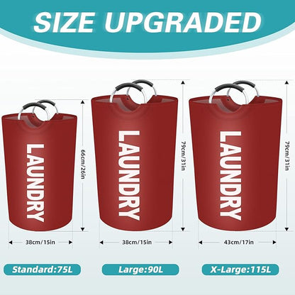 StorageRight 90L Large Laundry Basket, Laundry Hamper, Dirty Clothes Hamper for Laundry, Collapsible, Waterproof Laundry Baskets with Foam Protected Aluminum Handles for Laundry, Dorm, Family (Red)